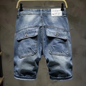 Raka korta jeansbyxor för män trend y2k tunna man denim shorts bred oförskämd koreansk mode baggy orolig retro designer 240513