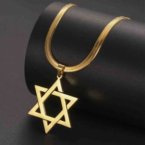 Pendant Necklaces My Shape Star of David Pendant Necklace for Women Je Six-pointed Star Charms Choker Chain Stainless Steel Vintage Jewelry Q240525