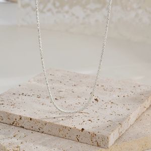 S925 Серебряный Серебряный Сверкающий кольцо, набор простого базового ожерелья цепи застежки для женщин Свадебная вечеринка.