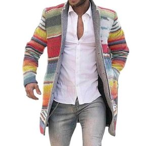 Men trenchrock Autumn Winter Ny randig singel Breasted Standup Collar Cardigan Plus Size Casual Long Coat 5xl6593464