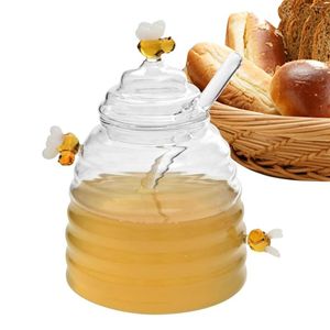 Storage Bottles Jars | Glass Syrup Dispenser Jar With Spoon And Lid Beehive Dish Cute Natural Hair Care Routine Products