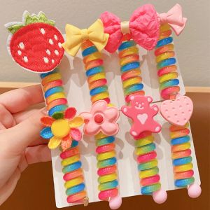 Kinder Kawaii Pferdeschwanz elastische Haarbänder Gummi Haarbindungen Bündel Rissee Telefon Wire Haarzubehör Frauen Stirnband