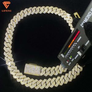 Lifeng Jewelry 15mm Gold Link Iced Out Hiphop Miami Sterling Sier VVS Moissanite Men Necklace Cupan Chain Necklace