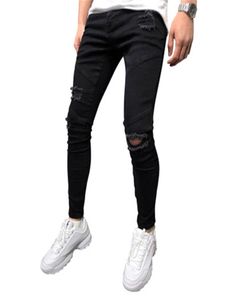 Man solid färg jeans mode trend packet knapp blixtned hål denim byxa designer manlig höst allmatch casual magy jean5355723