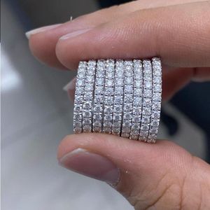 Eternity Diamond Pierścień 925 Srebrny Diamond CZ zaręczynowy obrączka Pierścienie dla kobiet Bridal Promise Party Biżuteria Prezent Hhifj