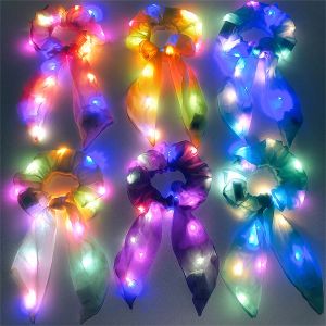 LED -lysande hårband lyser upp hårbågar Scrunchies Girls Headwear Hair Rope Hair Accessories Glow In the Dark Party Supplies