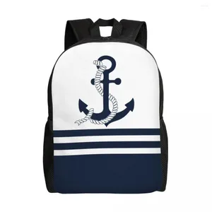Zaino ancore blu nautiche con strisce bianche da viaggio per laptop book bookbag Sailing Sailor College Student Daypack Borse