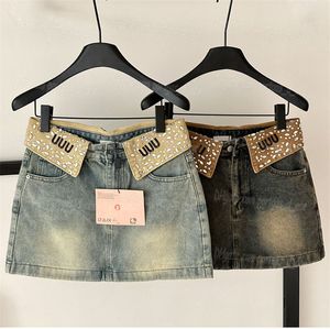 Letters Women Jeans Skirt Luxury Contrast Color Daily Dress Ins Fashion Street Style Denim Skirt