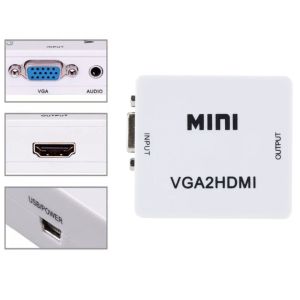 Grwibeou VGAからHDMI互換コンバーターボックス1080pミニVGAビデオオーディオアダプター用ラップトップHDTVプロジェクターVGA2HDMIアダプター