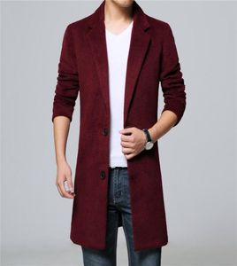 Mens wool blend trech coat Long coats England style brief two single breasted buon Thick for winter black wine red drop ship4163076