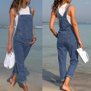 Kvinnors jeans jumpsuits set för kvinnor 2024 Kvinnors mode denim Bib Pocket Front Corduroy Croped Pants Overalls Pinafore Jumpsuit