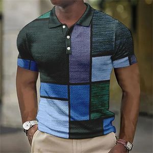 Vintage Splicing Striped Plaid 3D Printed Polo Shirts For Men Clothes Fashion Women Streetwear Block Graphic POLO Shirt Boy Tops 240513