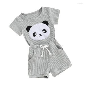 Clothing Sets Baby Shorts Set Short Sleeve Crew Neck Embroidery Panda T-shirt With 2Pcs Outfit For Boy Girl Maagv
