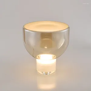 Tischlampen moderne Lampe Bernsteinglas Schreibtisch Leichtes kreatives Design von halbkreisförmigen Lampenschirmen für Schlafzimmer Bett