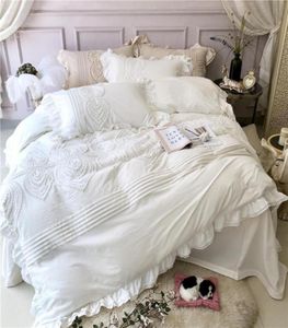豪華なソフトコットンベッドクロスブルーピンクの白い寝具セットクイーンキングサイズのベッドシートセット布団カバーロパデカマリンゲde lit1240715