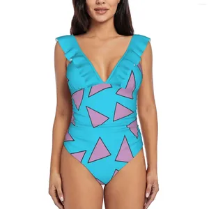 Kvinnors badkläder Rockos moderna livstriangelmönster Monokini Ruffle One Piece Swimsuit Kvinna Sexig kvinnor Tryck baddräkt Rocko