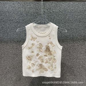 Two Piece Dress Small Form Design Heavy Industry Plant Pattern Embroidered Knitted Tank Top