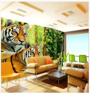 Papéis de parede personalizados PO 3D Murais Wallpaper para paredes Cartoon Florest Tiger Sofá Fundamento Papéis de parede Decoração de casa