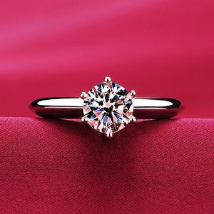 Solitaire 1ct Lab Diamond Ring 100% Real 925 스털링 실버 약혼 웨딩 밴드 rings 여성 신부 파티 보석 XPBTA