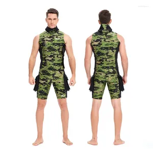 Kvinnors badkläder kamouflage hög elasticitet varm dykdräkt huva titanbelagd väst och shorts sätta vuxna män kvinnor utrustning