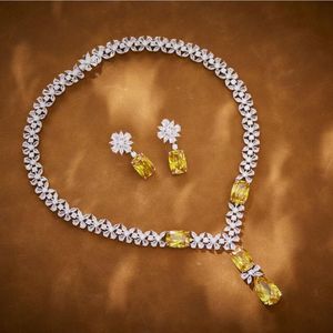 Designer Collection Style High-end Necklace Earrings Women Lady Inlay Yellow Cubic Zircon Diamond Marquise Cut Collarbone Chain Dinner Party Jewelry Sets