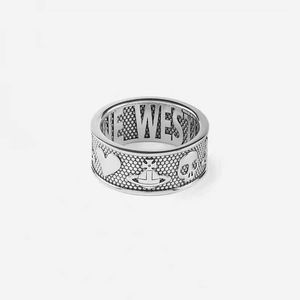 Designer Westwoods Wide Face Skeleton Saturn Ring Punk Love Par Nail