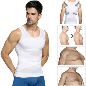 Chest Compression Vest Men Gynecomastia Body Shaper Sleeveless Posture Corrector Slimming Waist Control Tummy Trimmer Mesh Tops 240521