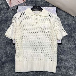 Kvinnors stickor Tees Year Yarn Hollow Out Slimming Polo Shirt Fashionable mångsidig avslappnad stil