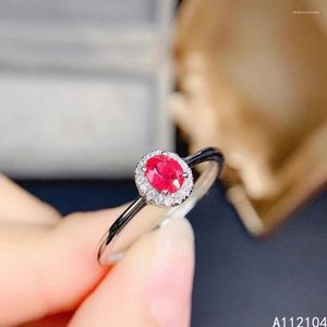 Pierścienie klastra KJjeaxcmy Fine Biżuteria 925 Srebrne Srebrne Inkrustowane naturalne rubinowe kobiety vintage proste owalne regulowane klejnotowe wykrywanie pierścienia klejnotów