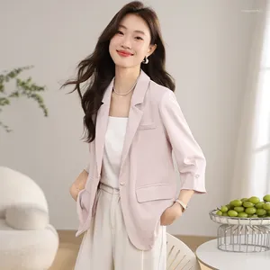 Женские костюмы 2024 Summer Pink Blazer для женщин нежный уникальный дизайн элегантный высококачественный пиджак Женский офис