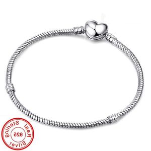 Vecalon originale 925 sterling argento a forma di cuore chiusura della catena del serpente braccialetti per donne che producono gioielli da 16-23 cm kwvmf