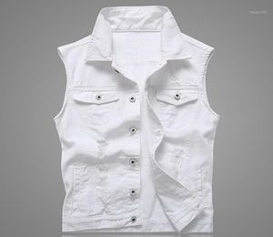 Hole Denim Waistcoat Men White Jeans Vest Solid Rock Vests For Men Fashions Summer Sleeveless Jacket 5xl Punk Biker Ripped11946220