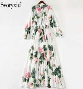 SvoryXiu Runway Custom Summer Plus Size Maxi Dresses Women039S Elegant Lantern Long Sleeve Rose Flower Print Bohemian Long Dres9344978