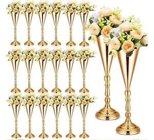 12 Pcs Gold Metal Wedding Flower Trumpet Vase, Table Decorative Centerpiece Artificial Flower Ceremony Party Birthday Event