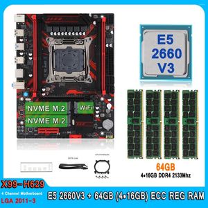 Placa-mãe x99 kit placa-mãe LGA2011-3 Conjunto com e5 2660v3 Processador 64 GB (4 16 GB) DDR4 Memória ECC M-ATX Four Channel