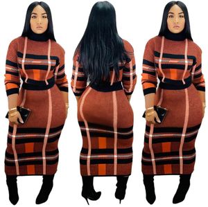 Fashion Long Sleeved Pile Collar Printed Plaid Long Dress Skirt Sets Women Casual Autumn 2 piece Outfits2120953