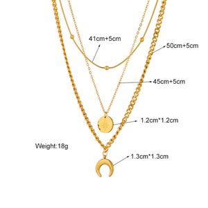 end Fashionable high versatile multi layer raised bar metal round label moon pendant collarbone necklace pant