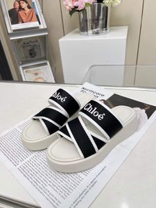 Mode kvinnor glider träy sandaler strandlägenheter tofflor Italy Classic Black White Cross Nylon Bouguer Strap Gummiplattformar Slids Design Summer Slipper Box EU 35-43