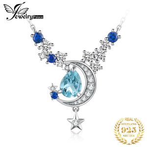 Naszyjniki wiszące biżuteria nowiu Księżyc nowi 4.5ct oryginalny niebo niebieski topaz stworzony szafir 925 Srebrny naszyjnik wiszący dla kobiety 45 cm Q240525