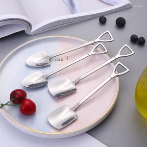 Spoons Ice Cream Spoon Stainless Steel Soup Dessert Fruit Shovel Coffee Shape Pointed 4Pcs