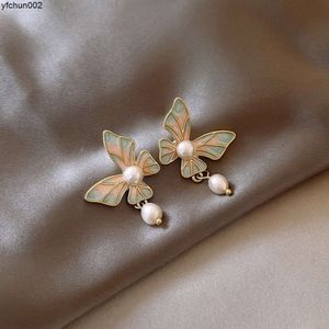 Emaille Butterfly Pearl Ohrringe für Frauen neue hochgradige 925 Silbernadel JTL2