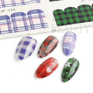 Winter Nails Stickers Scottish Plaid Sweater Stripe Snowflakes Water Transfer Sliders Christmas Design Manicure Decals JF121-132