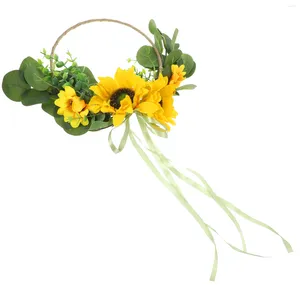 Flores decorativas penduradas na porta de coroa de coroa em casa girassol artificial a decoração plástico primavera guirlanda