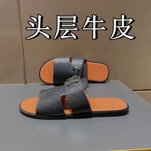 Men slippers designer sandals izmir flip flop leather heritage calfskin sandals summer lazy large fashion home beach casual slides black