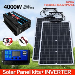 110V 220V 2000W Гибкая солнечная панель -система 12 В батарея батарея батарея 4000 Вт набор солнечного инвертора для дома на открытом воздухе