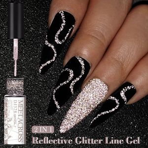 5ML Champagne Gold Reflective Glitter Liner Gel Nail Polish Sparkling French Graffiti Stripe Semi Permanent Nail Painting UV Gel 240520