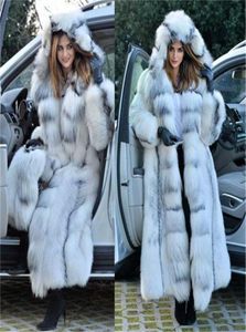 Casaco feminino Winter Faux Fur Jacket Women Moda de alta qualidade Cross Comprimento longo sobretudo com capuz solto 2112133223622