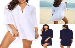 Quickdrying Beach CoverUps for women loose Long Sleeve V Neck Blouses girls Swimsuit Beachwear Bathing Suit7457592