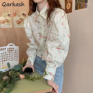 Kvinnors blusar blommor skjortor kvinnor avslappnad långärmad preppy koreansk modestil anbud camisas ropa mujer vintage retro våren sjwd