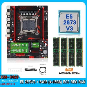 Placas-mãe x99 kit placa-mãe LGA2011-3 Conjunto com E5 2673 V3 Processador 64 GB (4 16 GB) DDR4 Memória ECC M-ATX 2673V3 Four Channel Channel